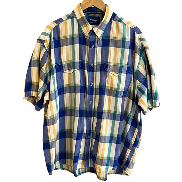 Wrangler Blue Gold & Green Striped Western Short Sleeve Shirt XXL Men's - Picture 1 of 4